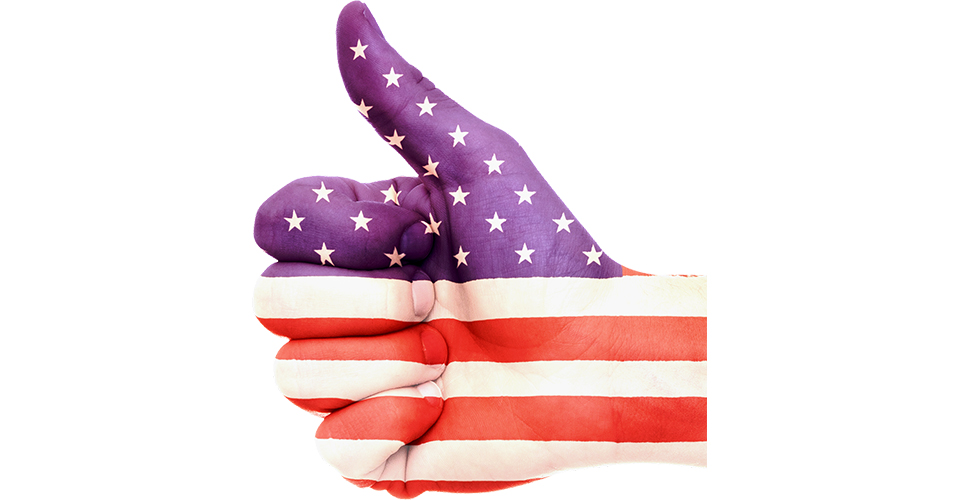 VS-vlag duimen omhoog gebaar